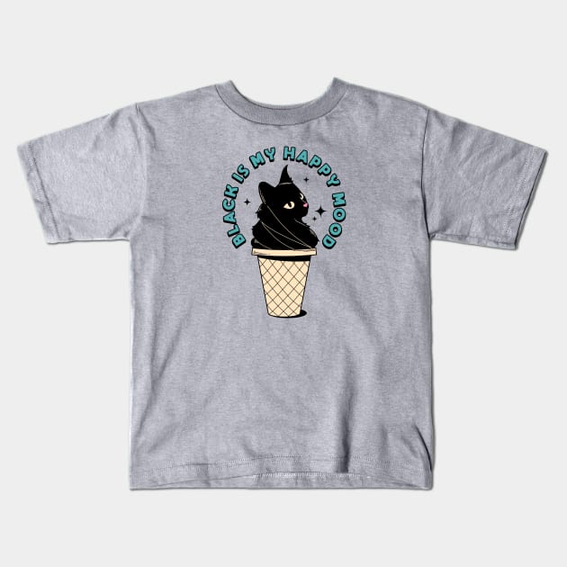 Ice Cream Black Cat in pink Kids T-Shirt by The Charcoal Cat Co.